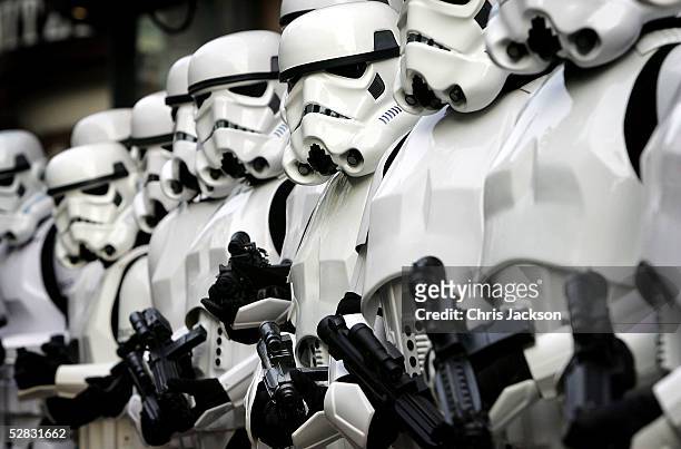 Storm Troopers parade outside the Empire cinema to celebrate the London premiere of the final part of the Star Wars series, and the first ever...