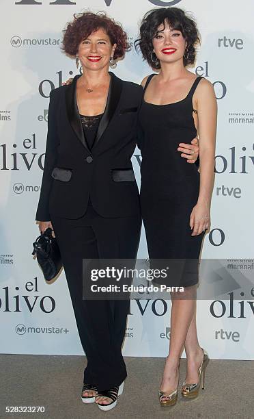 Director Iciar Bollain and actress Anna Castillo attend 'El olivo' premiere at Capitol cinema on May 04, 2016 in Madrid, Spain.