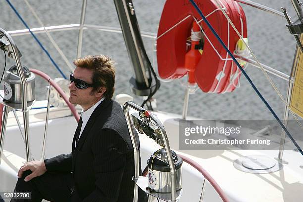 Simon Le Bon, lead singer of music group, Duran Duran, sits on the yacht "Drum" on May 16, 2005 in Glasgow, Scotland. Le Bon escaped death while on...