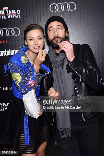 Lara Leito and Adrien Brody attend the screening Of Marvel's "Captain America: Civil War" hosted by The Cinema Society with Audi & FIJI at Henry R....