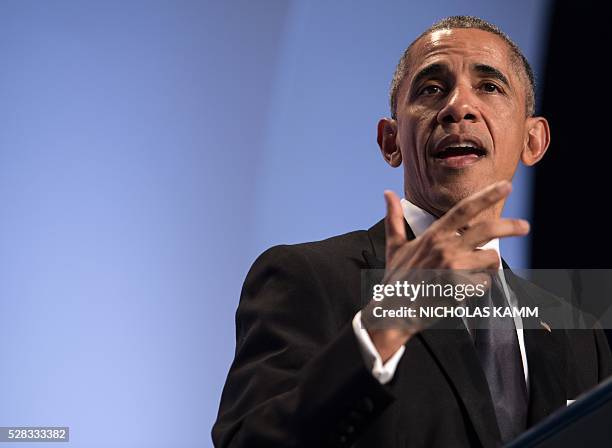 President Barack Obama addresses the Asian Pacific American Institute of Congressional Studies 22nd annual awards gala dinner in Washington, DC, on...