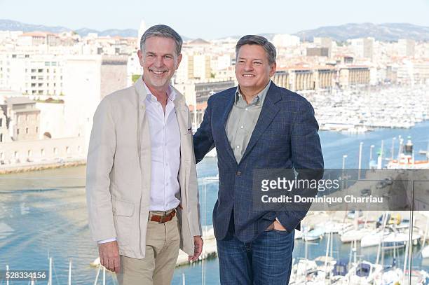Netflix co-founder and CEO Reed Hastings and Netflix Chief Content Officier Ted Sarandos attends the "Marseille" Netflix TV Serie Wold Premiere At...