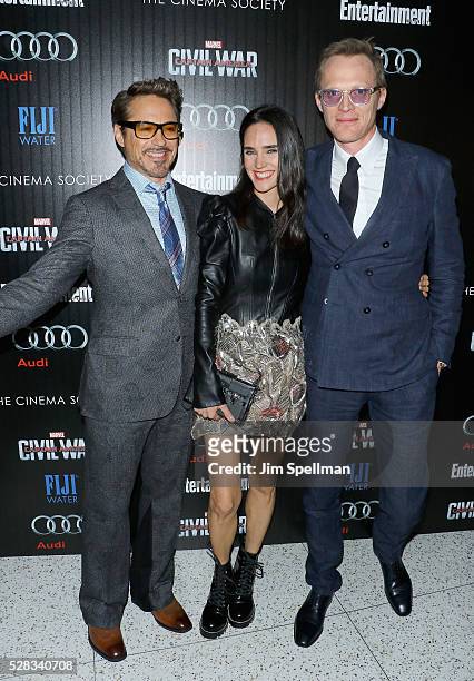 Actors Robert Downey Jr, Jennifer Connelly and Paul Bettany attend the screening of Marvel's "Captain America: Civil War" hosted by The Cinema...