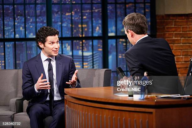 Episode 364 -- Pictured: Director Thomas Kail during an interview with host Seth Meyers on May 4, 2016 --