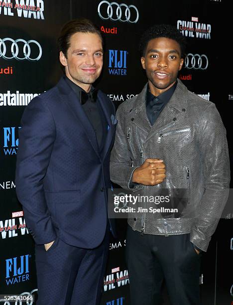 Actors Sebastian Stan and Chadwick Boseman attend the screening of Marvel's "Captain America: Civil War" hosted by The Cinema Society with Audi &...