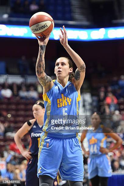 Jacki Gemelos of the Chicago Sky prepares to shoot a free throw against the Connecticut Sun during a preseason game on May 4, 2016 at the Mohegan Sun...