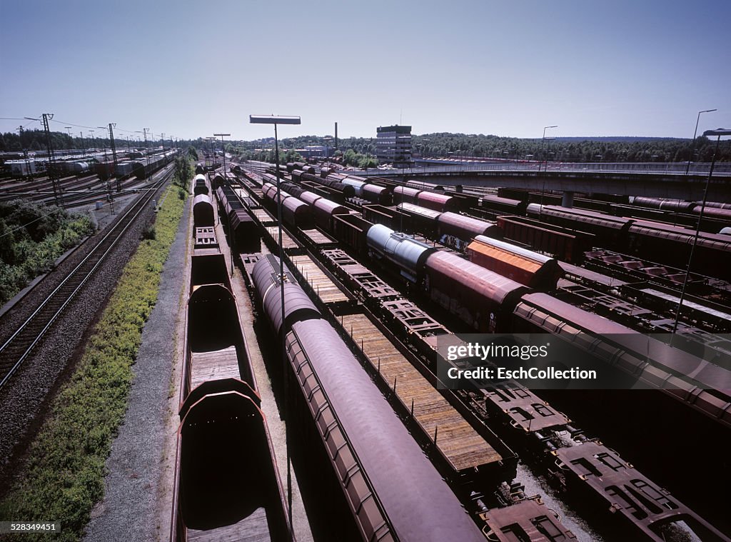 Freight trains at shunting yard, Hamburg, Germany