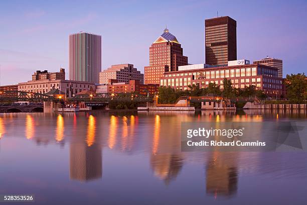 genesee river and rochester skyline, new york state, usa - rochester new york state stock pictures, royalty-free photos & images