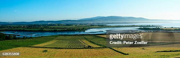 near dungarvan, co waterford, ireland; dungarvan bay with harvested fields on helvick head - waterford stock pictures, royalty-free photos & images