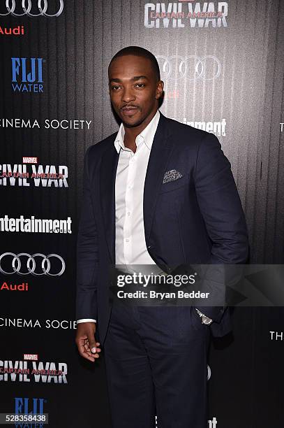 Actor Anthony Mackie attends the Cinema Society with Audi and FIJI Water host a screening of Marvel's "Captain America: Civil War" on May 4, 2016 in...