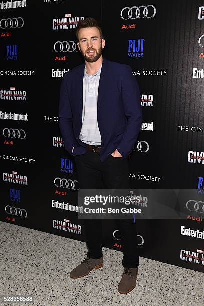 Actor Chris Evans attends a screening of Marvel's 'Captain America: Civil War' hosted by The Cinema Society with Audi & FIJI on May 04, 2016 in New...