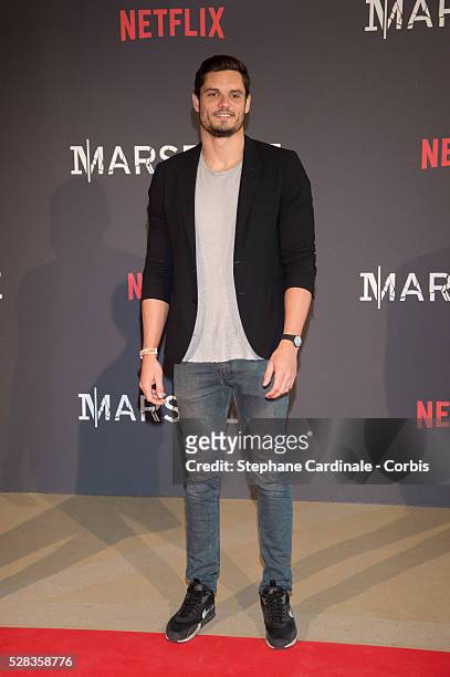 Swimmer Florent Manaudou attends the "Marseille" Netflix TV Serie World Premiere At Palais Du Pharo In Marseille, on May 4, 2016 in Marseille, France.