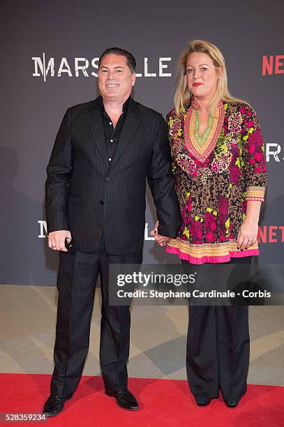 Director Florent-Emilio Siri and his Wife attend the "Marseille" Netflix TV Serie World Premiere At Palais Du Pharo In Marseille, on May 4, 2016 in...