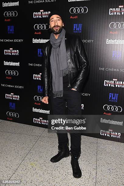 Actor Adrien Brody attends a screening of Marvel's 'Captain America: Civil War' hosted by The Cinema Society with Audi & FIJI on May 04, 2016 in New...