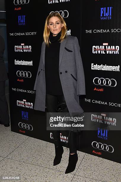 Olivia Palermo attends a screening of Marvel's 'Captain America: Civil War' hosted by The Cinema Society with Audi & FIJI on May 04, 2016 in New...