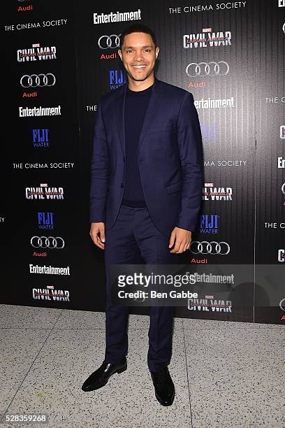 Comedian Trevor Noah attends a screening of Marvel's 'Captain America: Civil War' hosted by The Cinema Society with Audi & FIJI on May 04, 2016 in...