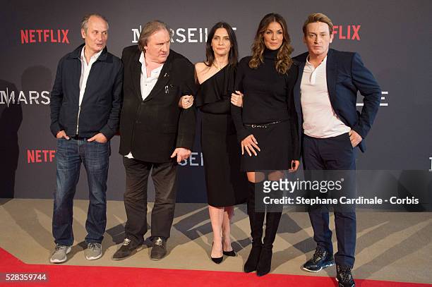 Hyppolite Girardot, Geraldine Pailhas, Gerard Depardieu, Nadia Fares and Benoit Magimel attend the "Marseille" Netflix TV Serie World Premiere At...