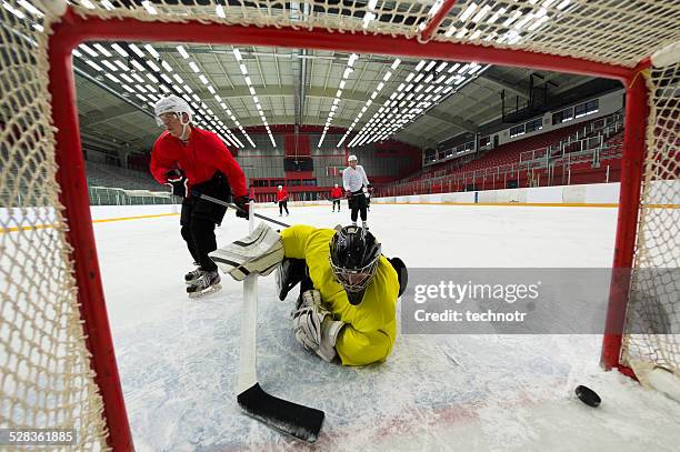 ice hockey players scoring the goal - goal line stock pictures, royalty-free photos & images