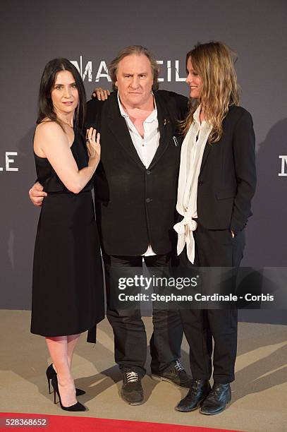 Geraldine Pailhas, Gerard Depardieu, Nand Stephane Caillard attend the "Marseille" Netflix TV Serie World Premiere At Palais Du Pharo In Marseille,...