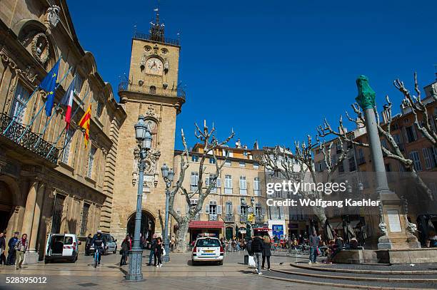 The bell tower on the Place de l'Hotel de Ville next to the City Hall of Aix-en-Provence, France. The Belfry was built in 1510; an astronomic clock...