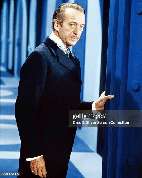 English actor David Niven as Sir James Bond in the spy comedy film 'Casino Royale', 1967.