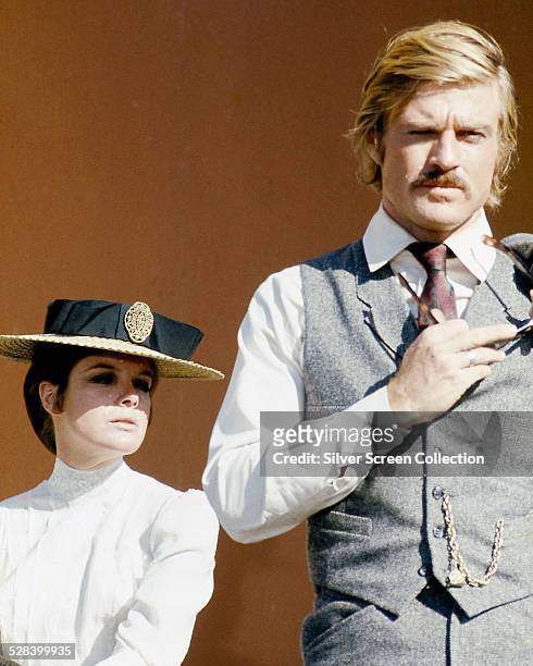 American actors Katharine Ross, as Etta Place, and Robert Redford as the Sundance Kid, in 'Butch Cassidy And The Sundance Kid', directed by George...