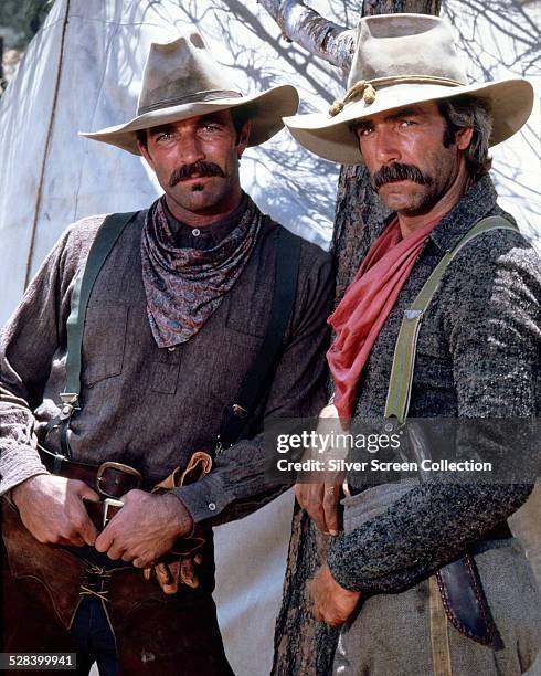 American actors Tom Selleck and Sam Elliott as Orrin and Tell Sackett in 'The Sacketts', directed by Robert Totten, 1979.