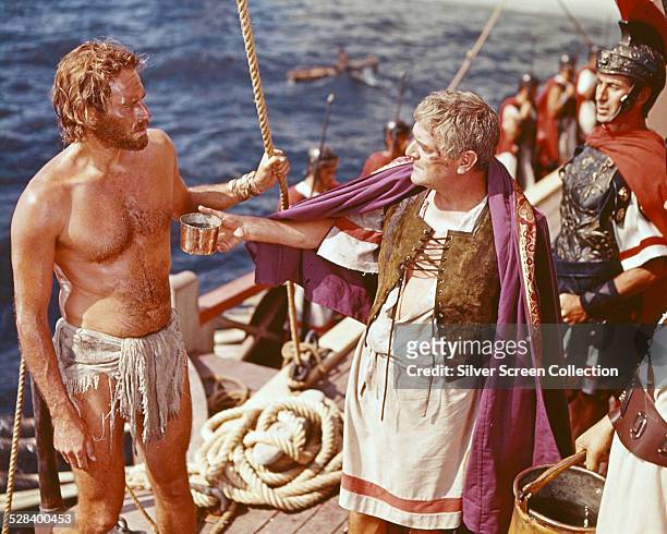 Charlton Heston as Judah Ben-Hur, and Jack Hawkins as Quintus Arrius, in 'Ben-Hur', directed by William Wyler, 1959.
