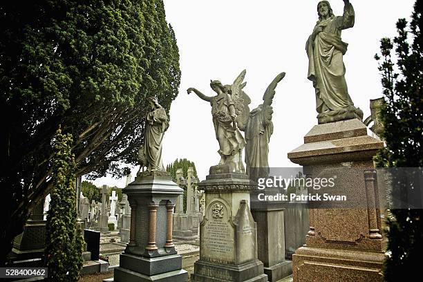 statues on graves in glasnevin cemetery; dublin county dublin ireland - glasnevin cemetery stock pictures, royalty-free photos & images