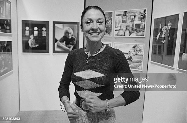 French photographer Mayotte Magnus pictured at an exhibition of her work at the National Portrait Gallery in London on 20th October 1977.
