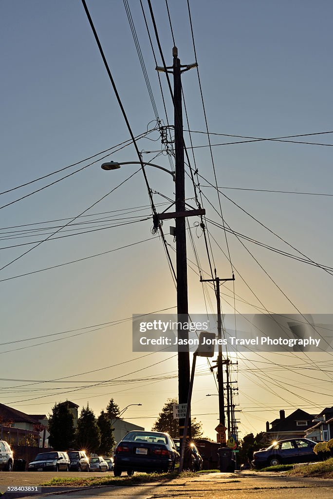 Power cables on suburban street