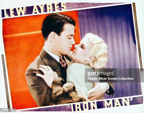 Lobby card for Tod Browning's 1931 sporting drama 'Iron Man', starring Lew Ayres and Jean Harlow.