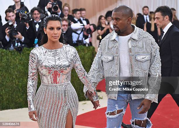Kim Kardashian and Kanye West attend the "Manus x Machina: Fashion In An Age Of Technology" Costume Institute Gala at Metropolitan Museum of Art on...