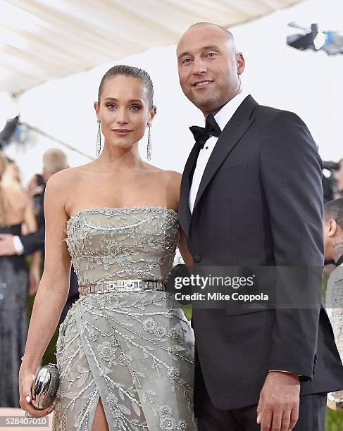 Hannah Davis and Derek Jeter attend the "Manus x Machina: Fashion In An Age Of Technology" Costume Institute Gala at Metropolitan Museum of Art on...