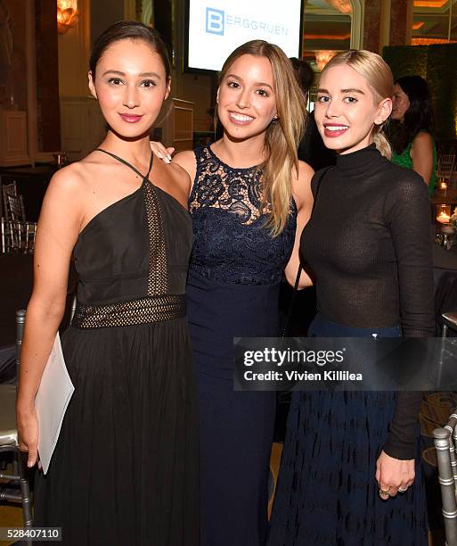Violinist Gabi Holzwarth, Lydia Gray and Alexandra Lenas Parker attend the Berggruen Institute: 5 Year Anniversary Celebration at The Beverly...