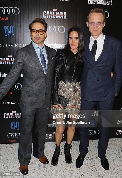 Actors Robert Downey Jr, Jennifer Connelly and Paul Bettany attend the screening of Marvel's "Captain America: Civil War" hosted by The Cinema...