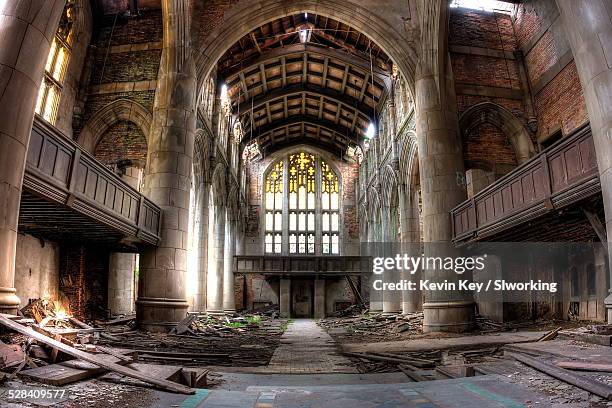 sanctuary, abandoned city methodist church - gary indiana stock pictures, royalty-free photos & images