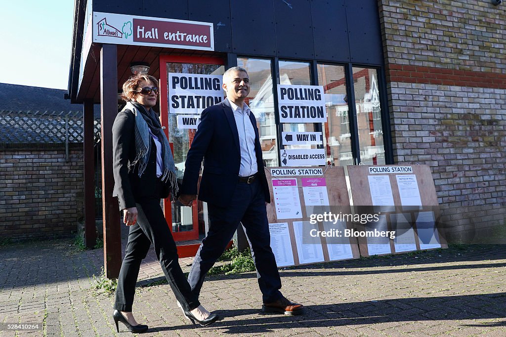 Labour Party Mayoral Candidate Sadiq Khan Votes In The London Mayor And London Assembly Elections