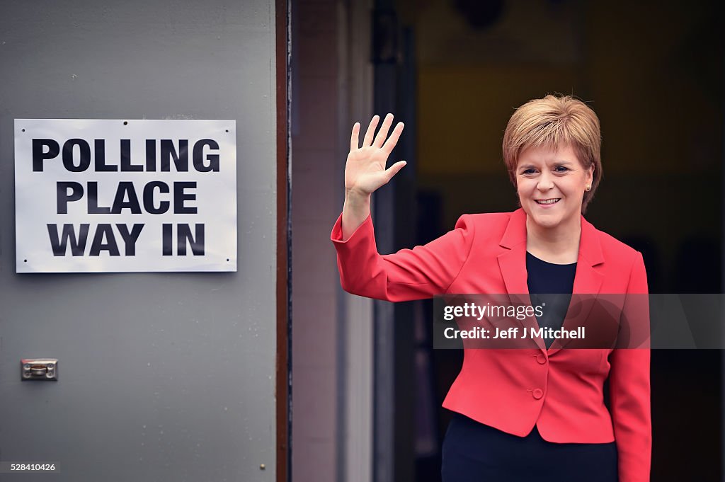 Leader Of The SNP Nicola Sturgeon Casts Her Vote