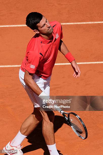 Novak Djokovic of Serbian in action against Berna Coric of Croatian during day five of the Mutua Madrid Open tennis tournament at the Caja Magica on...