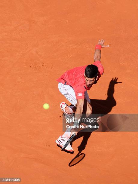 Novak Djokovic of Serbian in action against Berna Coric of Croatian during day five of the Mutua Madrid Open tennis tournament at the Caja Magica on...