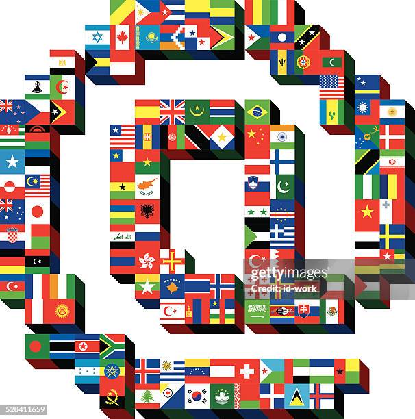 email symbol with national flags pattern - at symbol stock illustrations