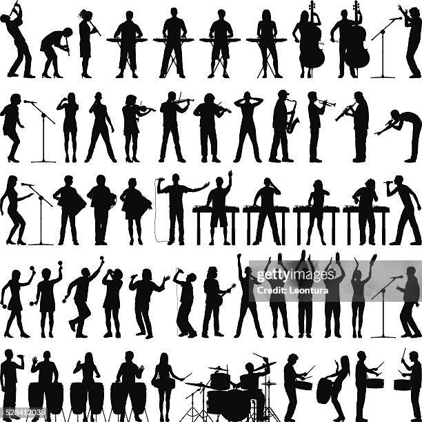 ilustraciones, imágenes clip art, dibujos animados e iconos de stock de altamente detallada músicos - cancion de blanco y negro a color