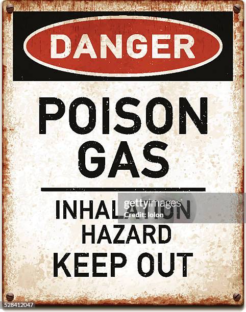 weathered metallic placard with danger poison gas warning_vector - rusty 幅插畫檔、美工圖案、卡通及圖標