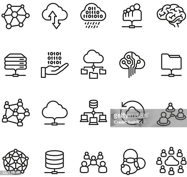 illustrazioni stock, clip art, cartoni animati e icone di tendenza di icona cloud computing e rete - nodo dati