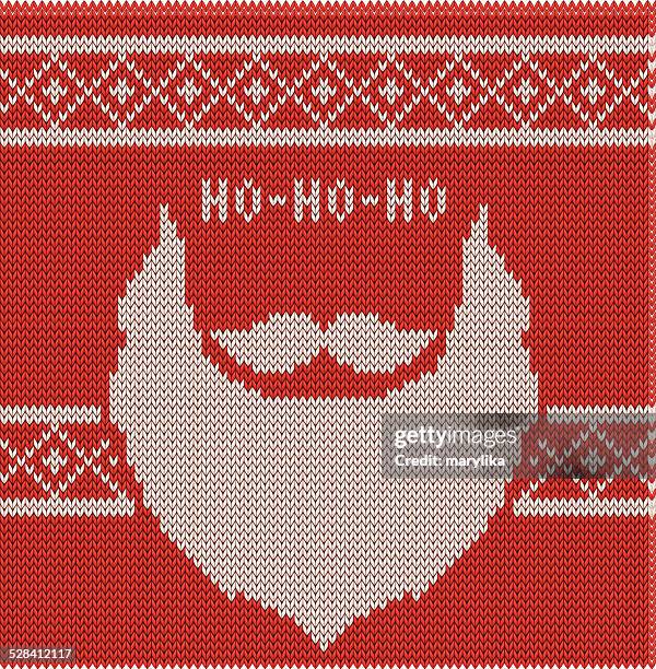 stockillustraties, clipart, cartoons en iconen met knitted hipster santa ho-ho-ho, moustache and beard - cardigan sweater