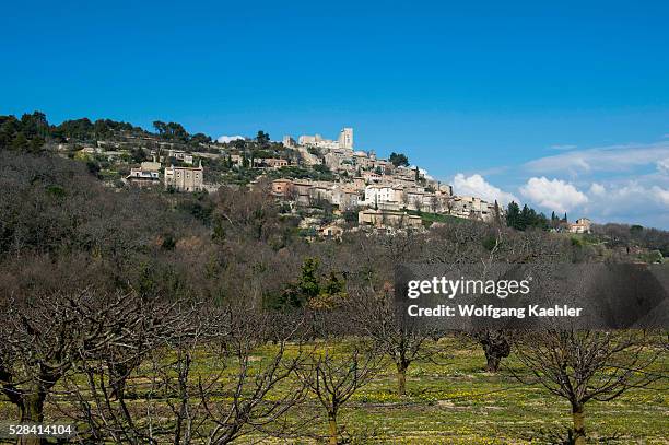 View of the hillside village of Lacoste in the Luberon in the Provence-Alpes-C��te d'Azur region in southeastern France.