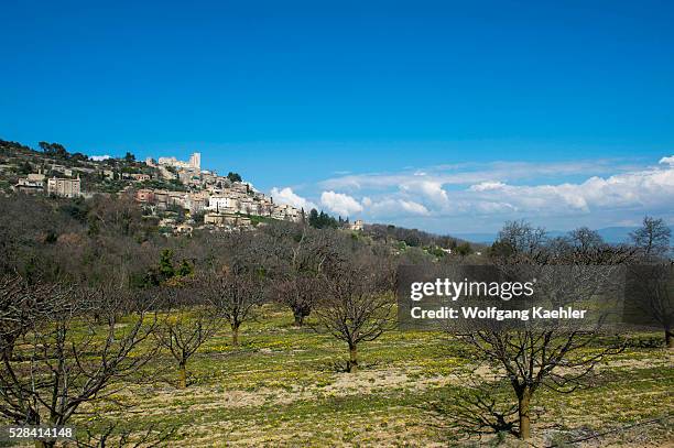View of the hillside village of Lacoste in the Luberon in the Provence-Alpes-C��te d'Azur region in southeastern France.