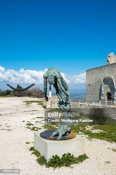 Bronze artwork at the Chateau de Lacoste above the hillside village of Lacoste in the Luberon in the Provence-Alpes-C��te d'Azur region in...