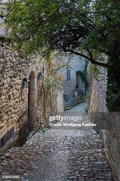 Cobblestone street in the hillside village of Lacoste in the Luberon in the Provence-Alpes-C��te d'Azur region in southeastern France.